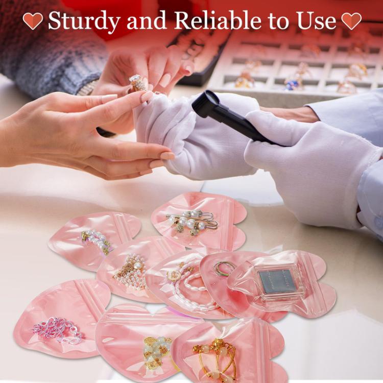 100pcs PVC Heart-Shaped Jewelry Storage Pouches Cute Love Sealing Bag Gift Packaging Bags, Size: 10x10cm - Pink