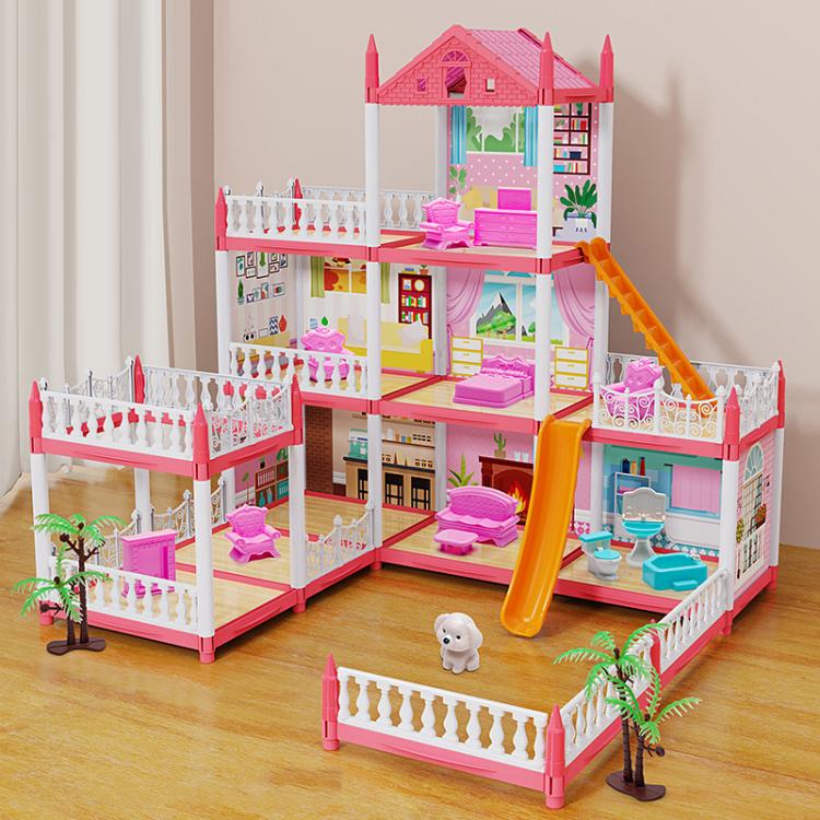 Girls Castle Villa Pretend Play Toys DIY Princess House, Style: 7 Rooms+3 Layers+3 Terrace