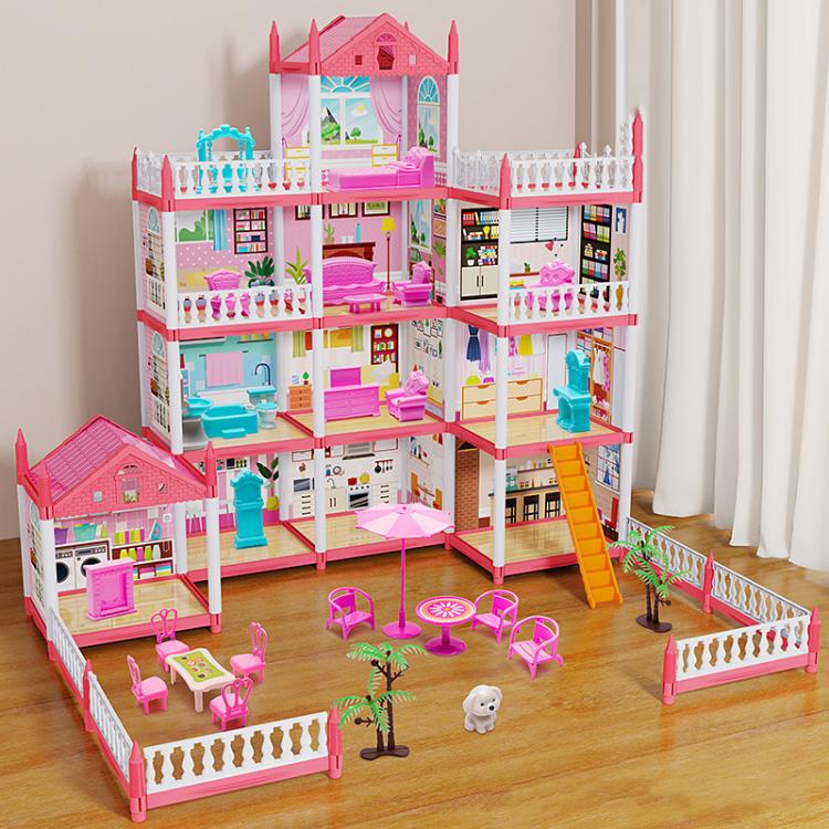 Girls Castle Villa Pretend Play Toys DIY Princess House, Style: 11 Rooms+4 Layers+2 Terrace