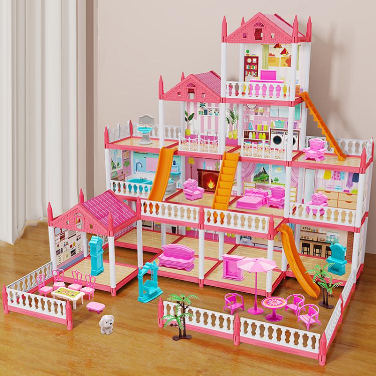 Girls Castle Villa Pretend Play Toys DIY Princess House, Style: 14 Rooms+4 Layers +4 Terrace