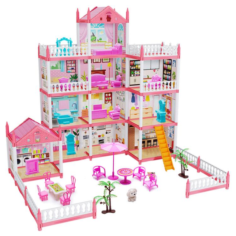 Girls Castle Villa Pretend Play Toys DIY Princess House, Style: 11 Rooms+4 Layers+2 Terrace