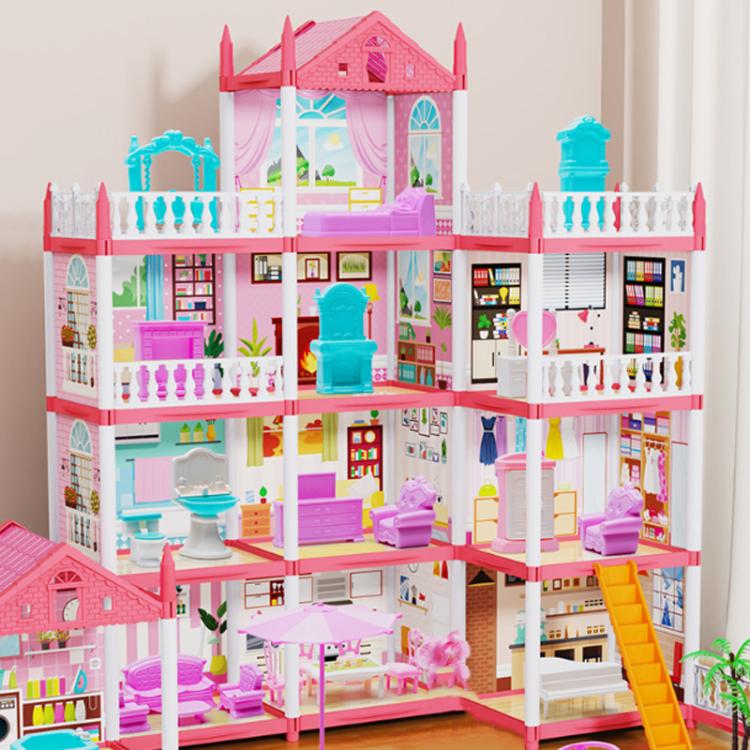 Girls Castle Villa Pretend Play Toys DIY Princess House, Style: 14 Rooms+4 Layers +4 Terrace