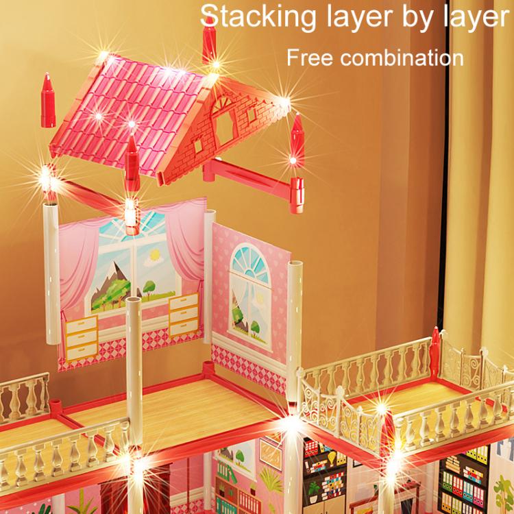 Girls Castle Villa Pretend Play Toys DIY Princess House, Style: 14 Rooms+4 Layers +4 Terrace