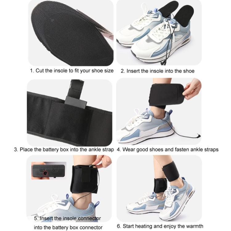 Strap Portable Men Women Cuttable Heating Insoles Washable Foot Warm EVA Electric Heated Shoes Pad, Size: Uniform  - 35-44 - Black
