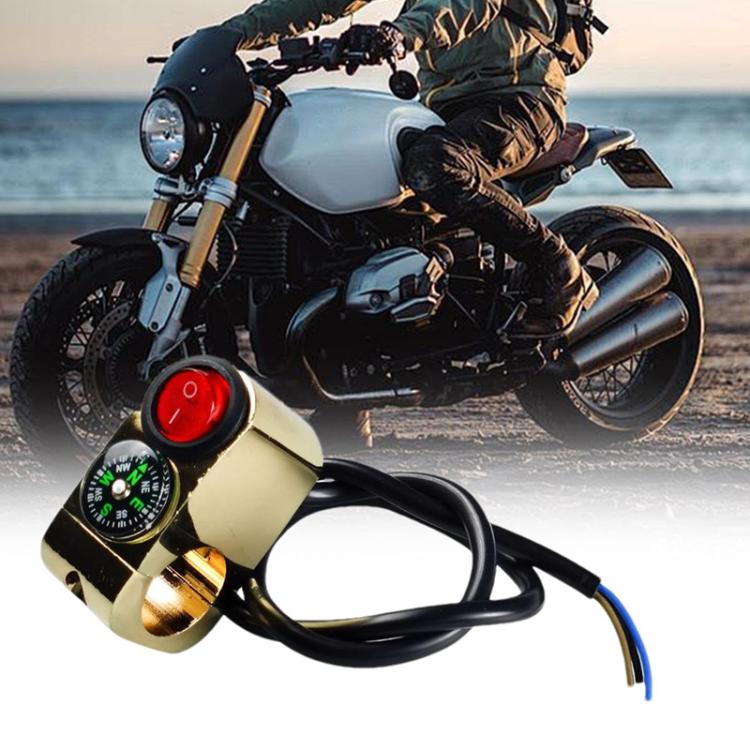 Motorbike Tap Handle Switch Compass Type Dual Flash High And Low Beam Spotlight Switch - Gold
