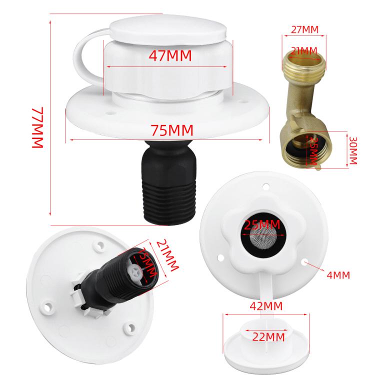 RV Ship Flange Threaded Leak-proof Water Inlet Connector Check Valve, Specifications: White 2