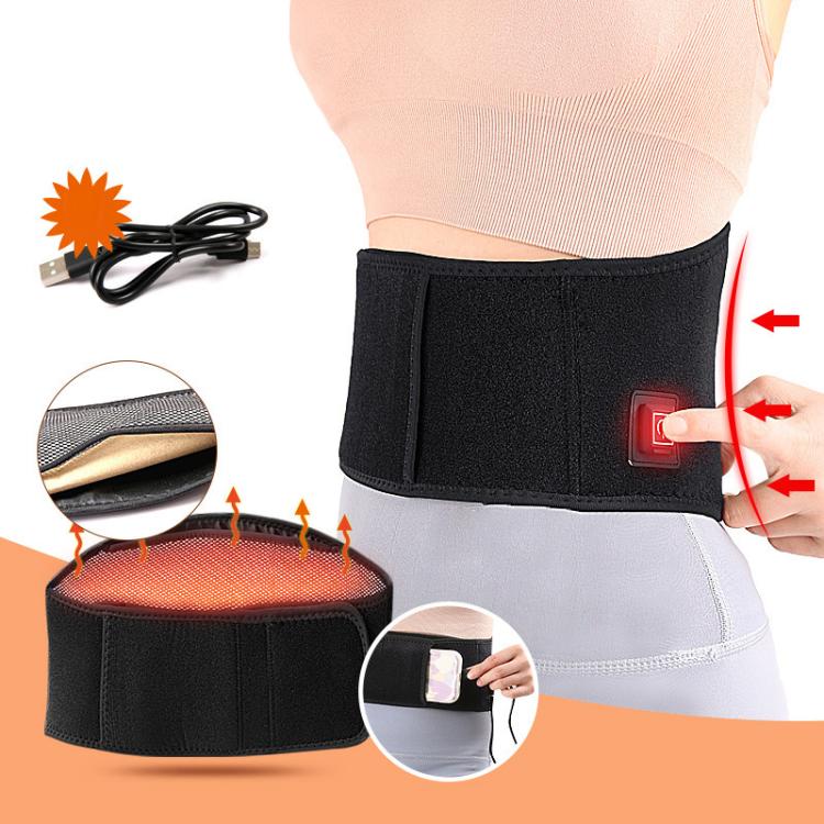 USB Electric Heating Warming Anti-cold Waist Protector Adjustable Sport Support Heat Pad Therapy Waist Belt, Size: Uniform - Black
