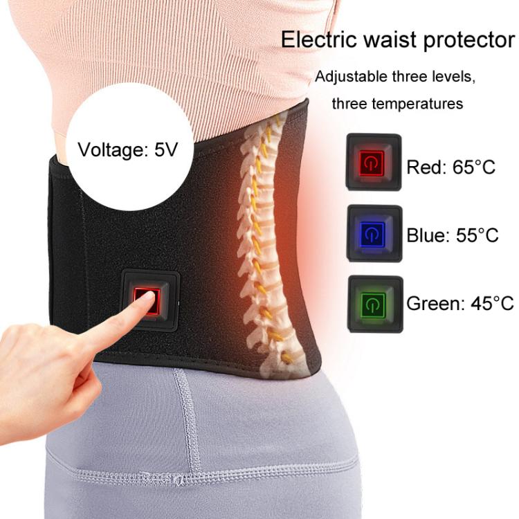 USB Electric Heating Warming Anti-cold Waist Protector Adjustable Sport Support Heat Pad Therapy Waist Belt, Size: Uniform - Black