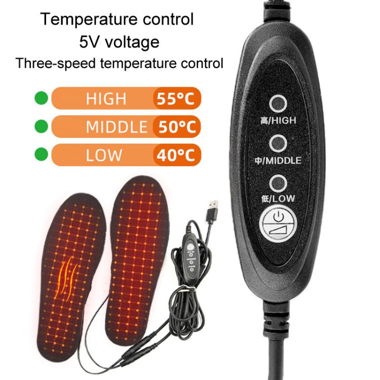 Men Women USB Electric Heated Shoe Insoles Foot Warming Pad Washable Size Free Cutting EVA Heating Insoles, Size: Uniform  - 35-44 - Temp Control-Black