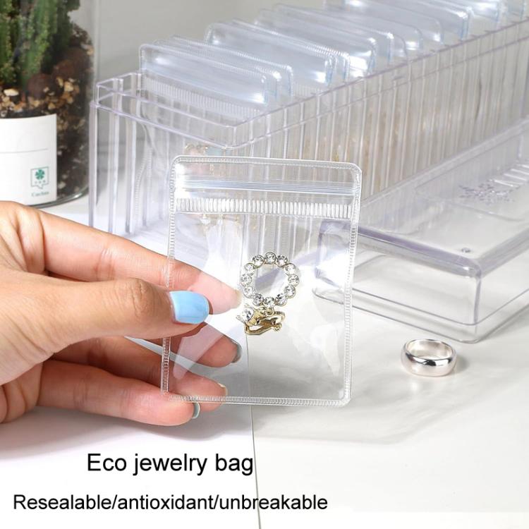 Acrylic Jewelry Storage Box + 20pcs Antioxidant PVC Jewelry Sealing Bags Necklace Earring Dustproof Organizer - Transparent