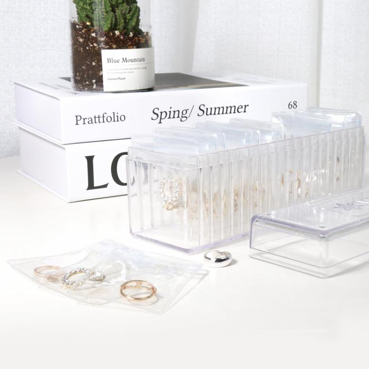 Acrylic Jewelry Storage Box + 20pcs Antioxidant PVC Jewelry Sealing Bags Necklace Earring Dustproof Organizer - Transparent