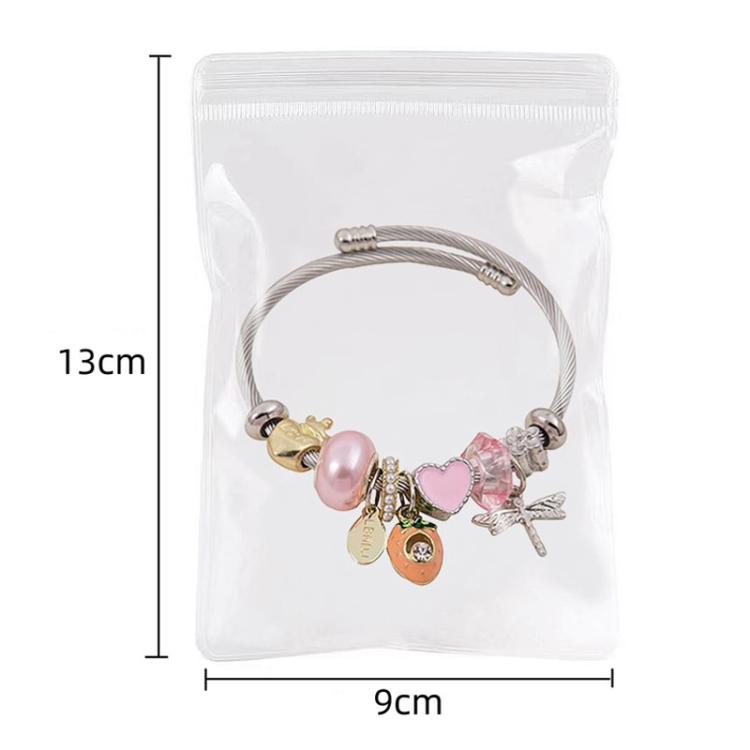 100pcs Portable PVC Jewelry Storage Bags Transparent Antioxidant Dustproof Earring Necklace Bracelet Seal Bags, Size: 9x13cm