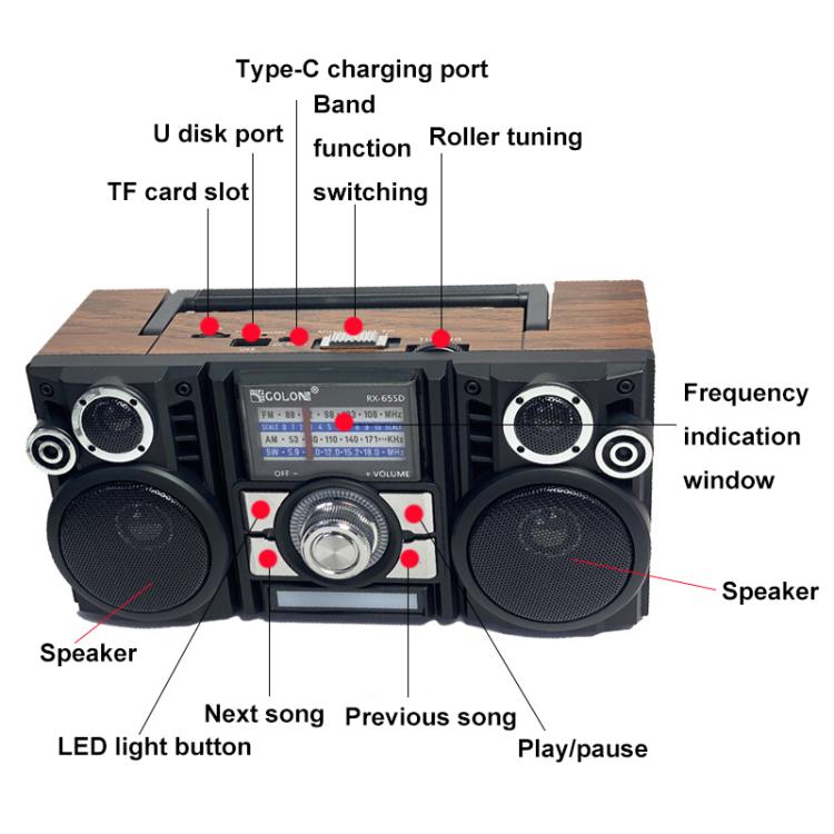 COLON RX-65SD Solar Charging Stereo FM Radio Wireless Bluetooth Speaker - Random Color Delivery