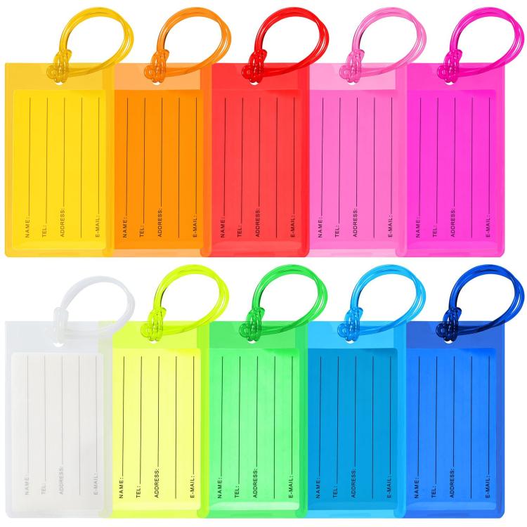 10pcs Colorful PVC Luggage Tags Soft Rubber Insert Card Baggage Tags Id Card Travel Suitcase Check-in Label