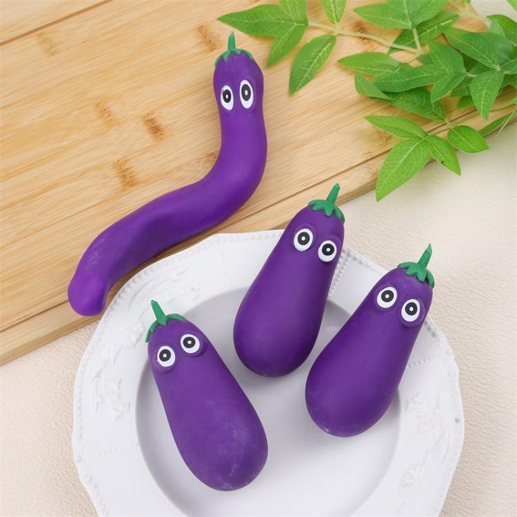 5pcs /Pack Simulation Fruit And Vegetable TPR Stretch Toys Slow Rebound Decompression Toy, Style: Eggplant
