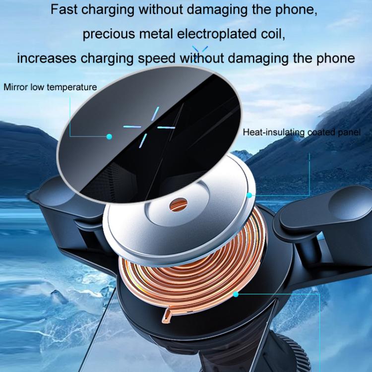 15W Mobile Phones Snap-on Car Wireless Charging Holder - Black