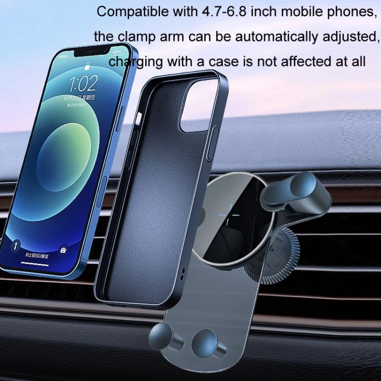 15W Mobile Phones Snap-on Car Wireless Charging Holder - Black
