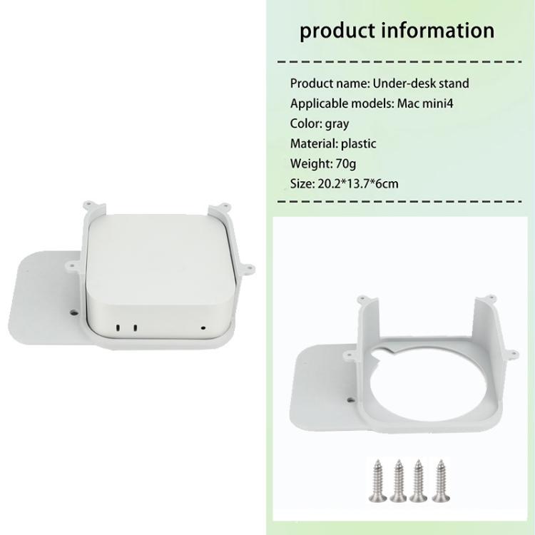 For Mac Mini M4 Under Desk Stand Hanging Wall Perforated Desktop Bracket With Screws - Gray