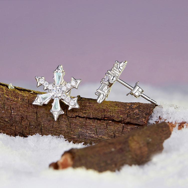 S925 Sterling Silver Winter Snowflake Earrings - BSE1132