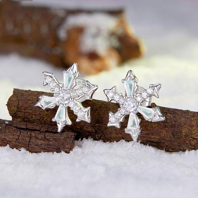 S925 Sterling Silver Winter Snowflake Earrings - BSE1132