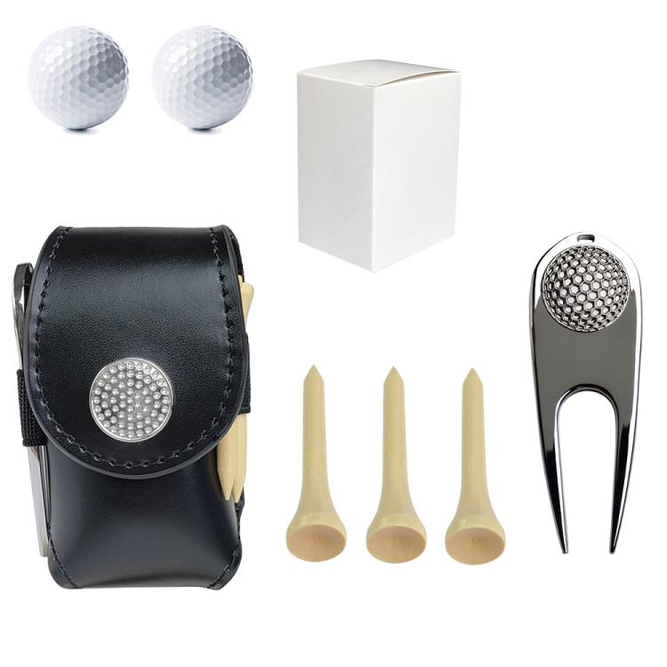 Golf Ball Bag Tee Storage Pouch Portable Cowhide Waist Bag, Spec: Black Set