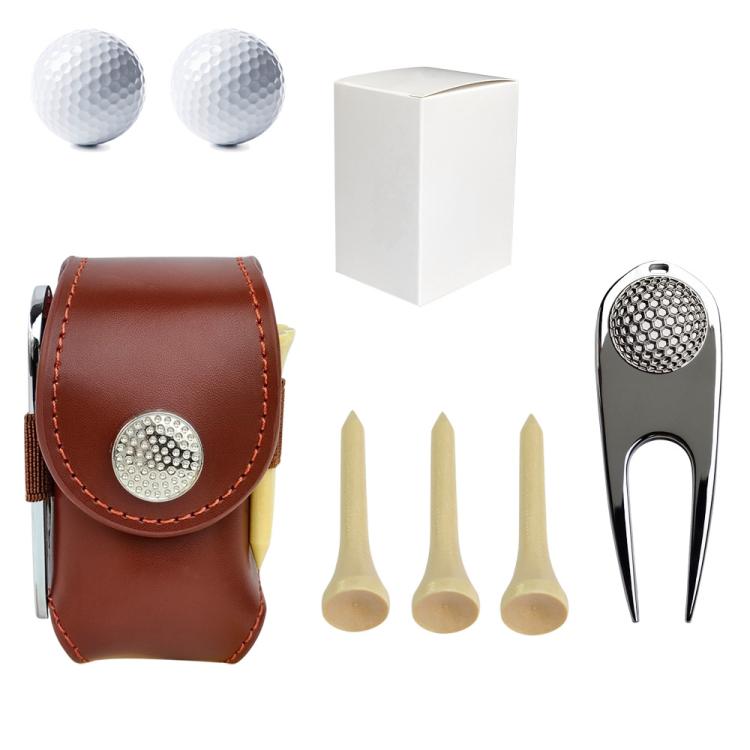 Golf Ball Bag Tee Storage Pouch Portable Cowhide Waist Bag, Spec: Brown Set