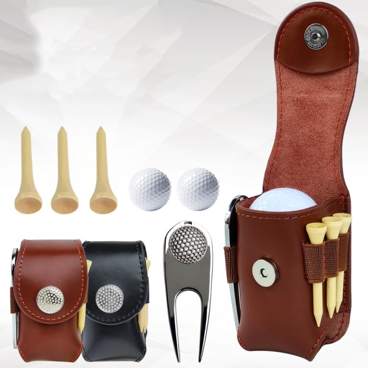 Golf Ball Bag Tee Storage Pouch Portable Cowhide Waist Bag, Spec: Black Set