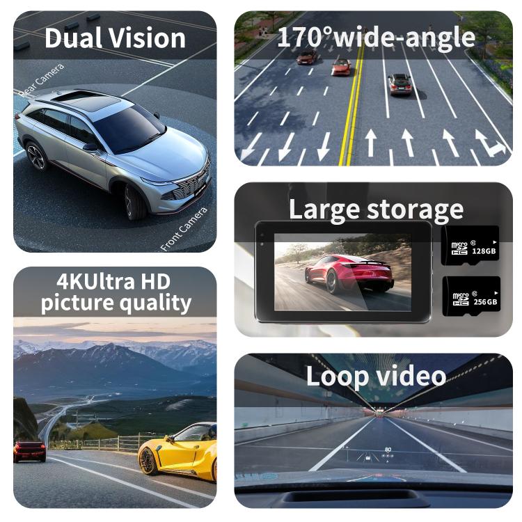 4K+1080P Driving Recorder Dual Front & Rear Recording WIFI Reversing Images - X16