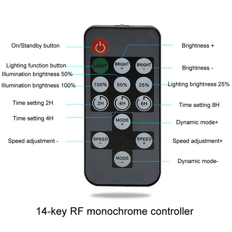 14 Keys RF Single Color Timer Dimmer LED Strip Controller