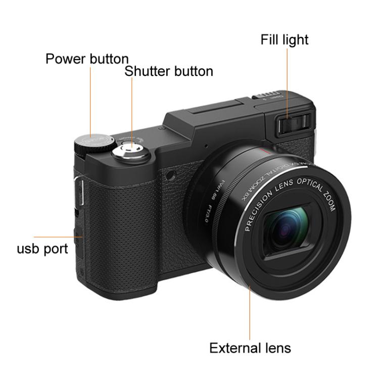 Micro SLR 5X Optical Zoom / 8X Digital Zoom Digital Camera 48MP HD Shooting VCR Photo Camera - Black