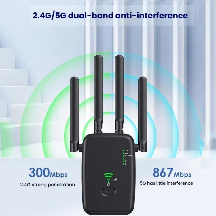 Urant U11 1200Mbps 2.4G&5.8G Wireless Repeater WiFi Signal Amplifier Support WPS Quick Setting US Plug White