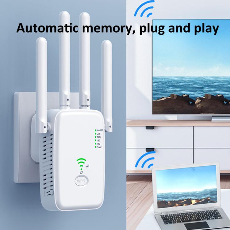Urant U11 1200Mbps 2.4G&5.8G Wireless Repeater WiFi Signal Amplifier Support WPS Quick Setting EU Plug White