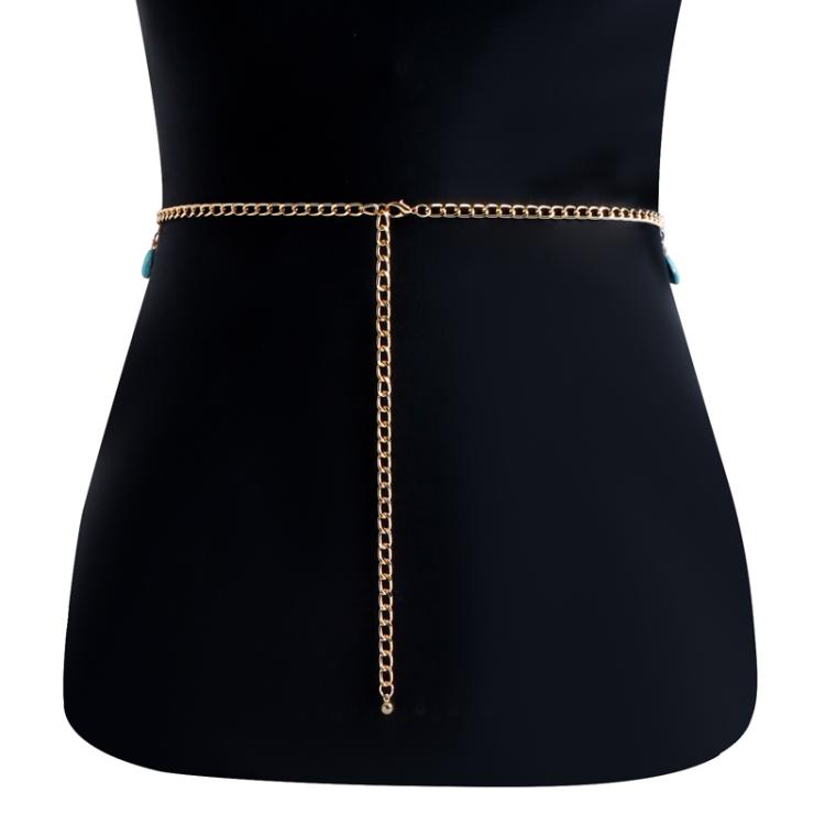 Bohemian Retro Turquoise Pendant Sexy Waist Chain Female Trendy Versatile Belt Chain Jewelry - Gold
