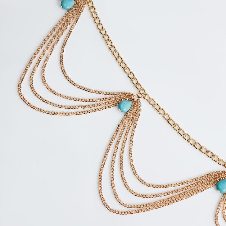 Bohemian Retro Turquoise Pendant Sexy Waist Chain Female Trendy Versatile Belt Chain Jewelry - Gold