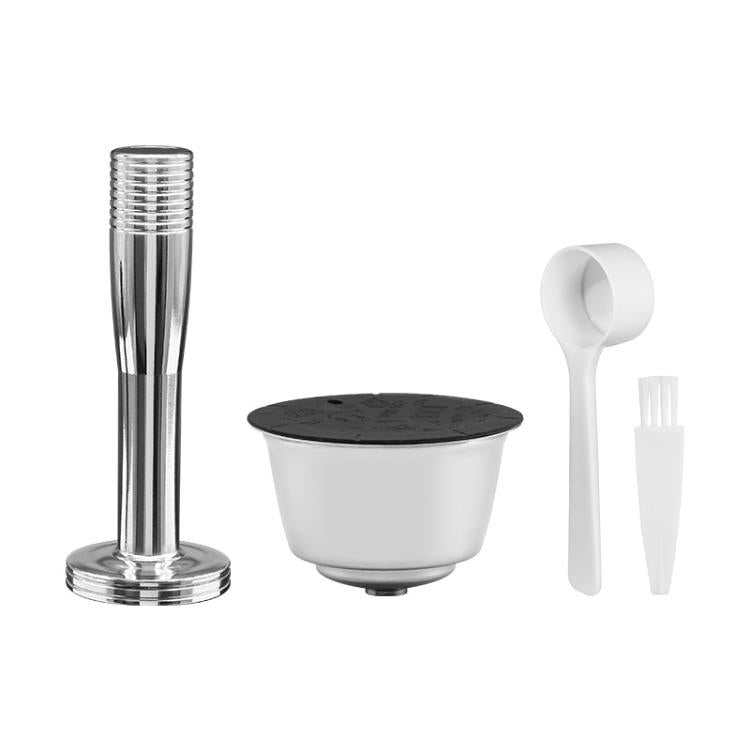 For Dolce Gusto Coffee Maker Stainless Steel Reusable Coffee Capsule Shell, Style: Capsule+40mm Powder Hammer+Brush And Scoop