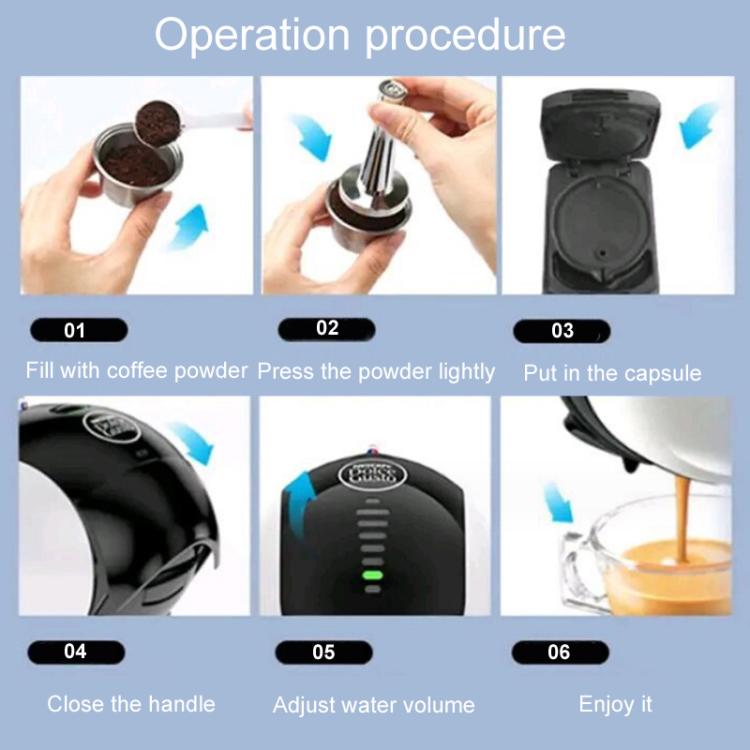 For Dolce Gusto Coffee Maker Stainless Steel Reusable Coffee Capsule Shell, Style: Capsule+40mm Powder Hammer+Brush And Scoop