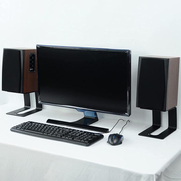 Metal Desktop Speaker Stand Vibration Damping Tilted Studio Monitor Speaker Bracket - Black
