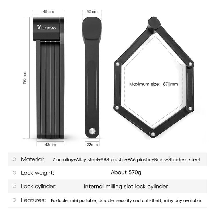 WEST BIKING Bicycle Folding Lock Anti-theft Equipment For Cycling - Black