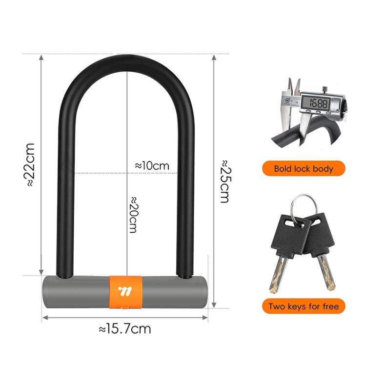 WEST BIKING Bicycle Motorcycle Anti-theft Double-opening U-shaped Mortise Lock - Black Gray