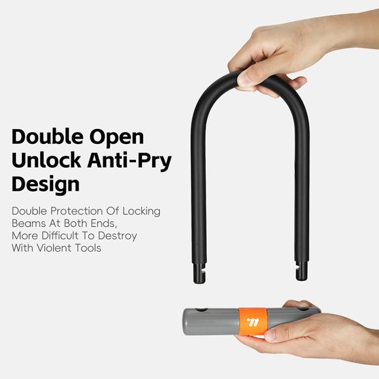 WEST BIKING Bicycle Motorcycle Anti-theft Double-opening U-shaped Mortise Lock - Black Gray
