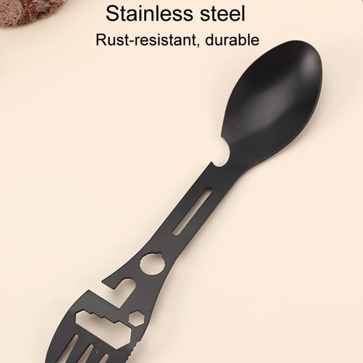 2pcs 10 In 1 Outdoor Camping Picnic Multifunctional Portable Fork and Spoon Tool - Black