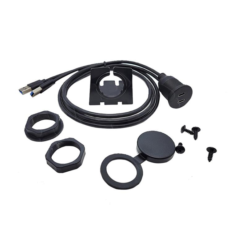 1m Dual Type-C 3.0 Female To USB A Male Car Waterproof Cable Modified Panel Extension Cord