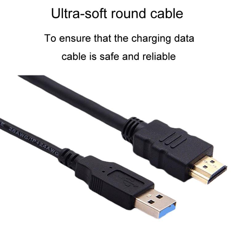 2m USB3.0+HDMI Car Waterproof Cable Motorcycle Boat Dashboard Extension Wire - Black