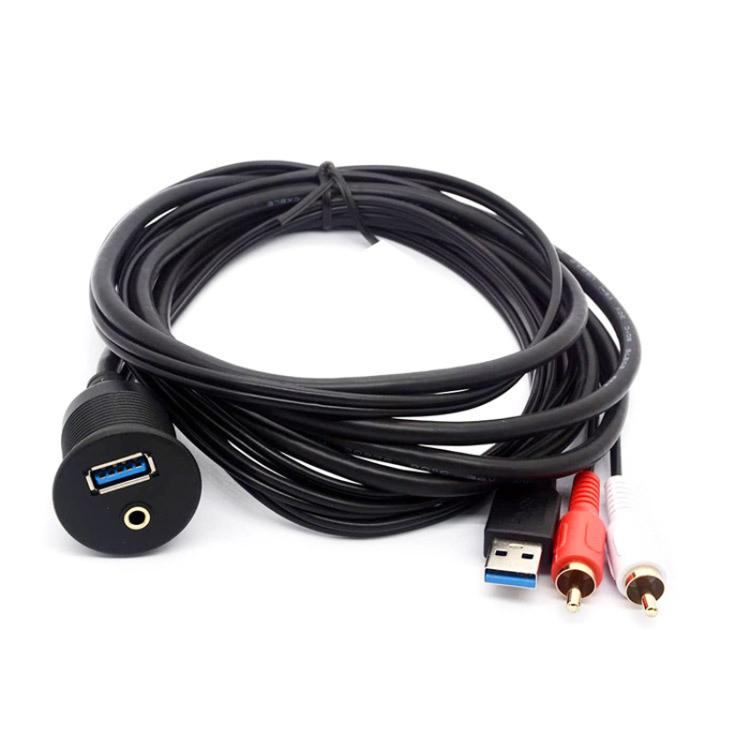 2m USB3.0+2RCA Car Waterproof Cable Motorcycle Panel Boat Instrumentation Wire