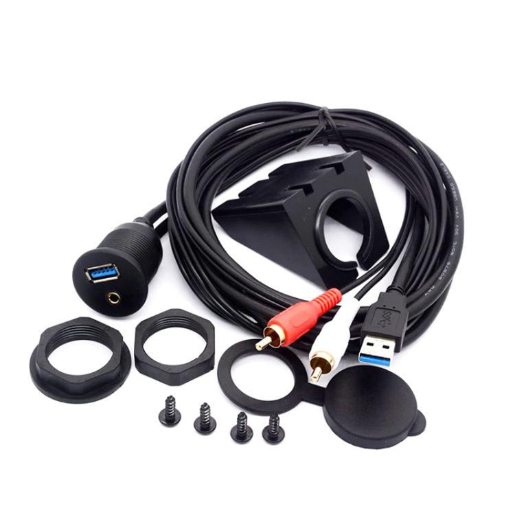 2m USB3.0+2RCA Car Waterproof Cable Motorcycle Panel Boat Instrumentation Wire