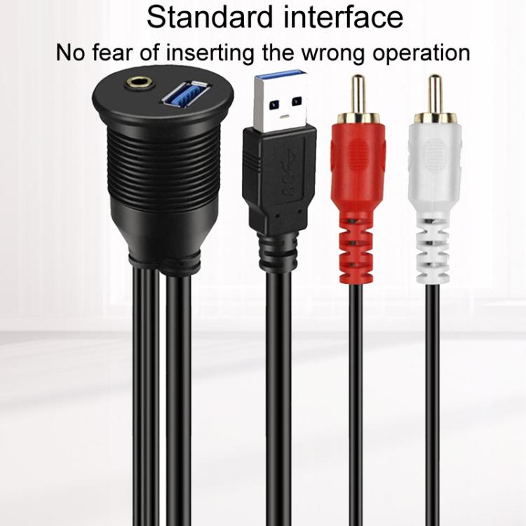 2m USB3.0+2RCA Car Waterproof Cable Motorcycle Panel Boat Instrumentation Wire