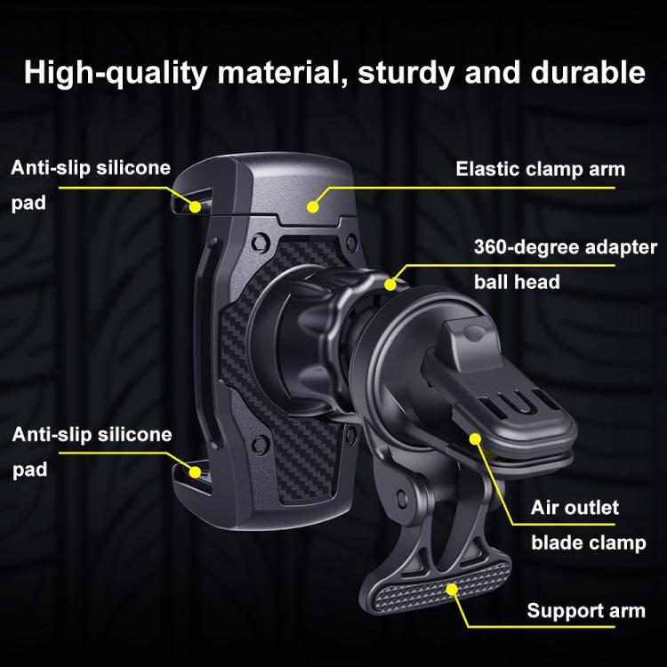 Car Air Conditioning Outlet Anti-shake Rotating Navigation Mobile Phone Holder - Carbon Fiber Black