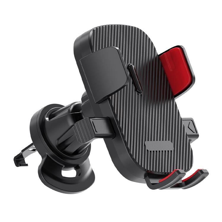 360-degree Rotating Car Air Outlet Telescopic Hook Press Automatic Lock Phone Holder - Black Red