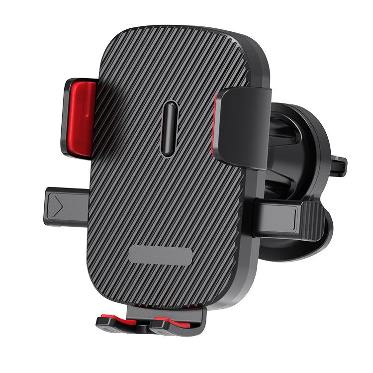 360-degree Rotating Car Air Outlet Telescopic Hook Press Automatic Lock Phone Holder - Black Red