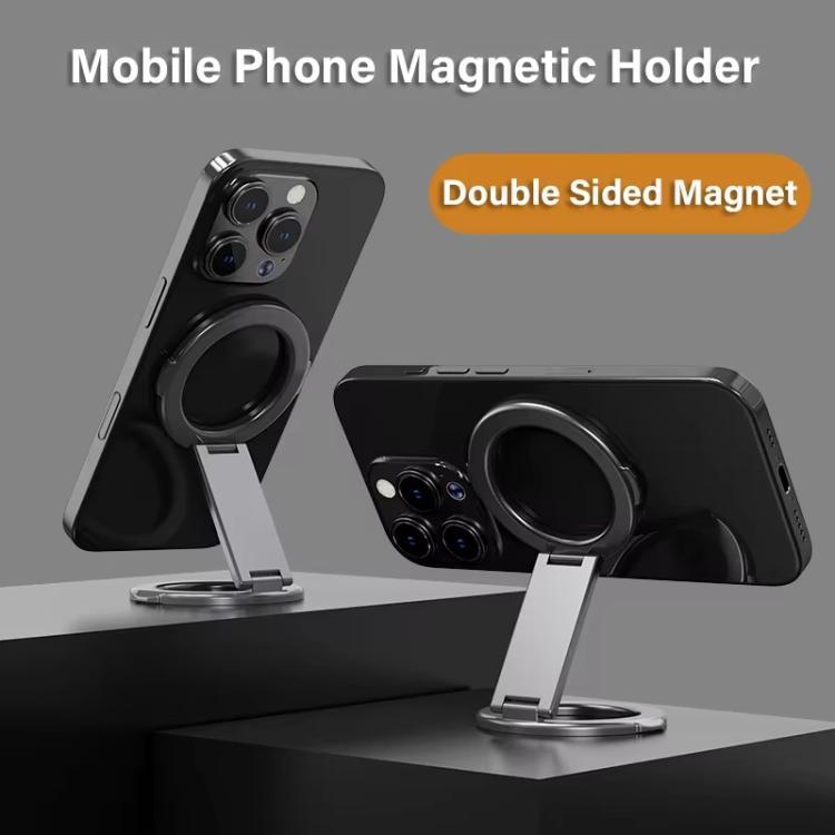 Foldable Double-sided Magnetic Phone Holder Gym Car Universal Stand, Spec: Mirror Type Silver